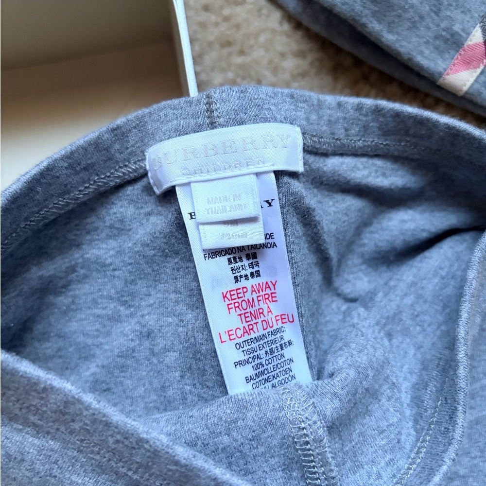 Burberry Gray Baby Set with Checkered Detail. NIB. 9 months. - Picture 6 of 7